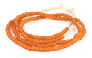 Papaya Orange Recycled Glass Beads 7mm Ghana African Sea Glass Round Handmade - Picture 1 of 3