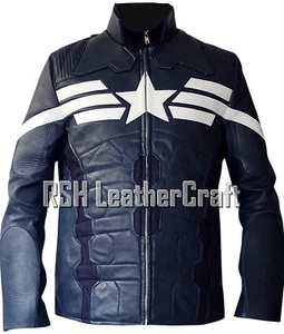 Chaqueta de cuero azul del Capitán América soldado de invierno Chris Evans (pantalla precisa) - Imagen 1 de 5