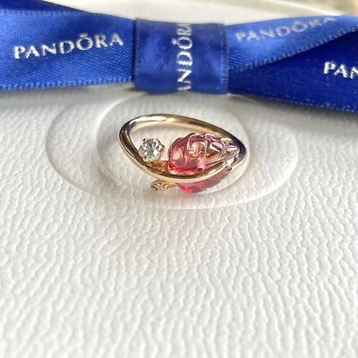 Auténtico Anillo Pandora Oro Rosa Rosa Hoja de Cristal de Murano Talla 50 #188319PMU Foto 1 de 4