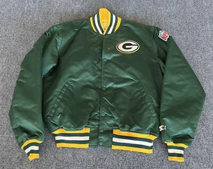 Green Bay Packers VTG Starter Satin Bomber Jacket NFL Patch Quilted XL - Picture 1 of 21