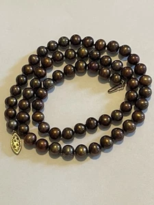Rare Timeless Beauty! -Genuine Glistening Chocolate Pearl Necklace w/ 14k Clasp. - Picture 1 of 14