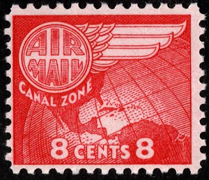 Canal Zone Stamp Scott # C34 Mint NH 8 Cents Carmine Globe & Wing Airmail Issue - Picture 1 of 1