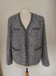 M&S BLACK WHITE TWEED WOOL MIX EDGE TO EDGE JACKET SIZE 20 NEW - Picture 1 of 5