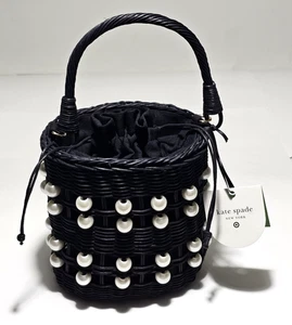 Bolso Kate Spade New York Embellecido con Perla Cubo con Cordón Negro Nuevo con Etiquetas - Imagen 1 de 9