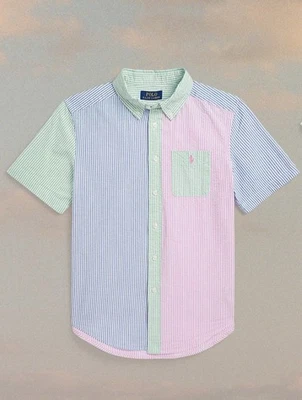 Ralph Lauren Rayas Searsucker Niños Grandes Manga Corta Botón Abajo Talla Grande Foto 1 de 4