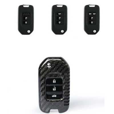 Black Remote Key Cover Case For Honda Accord CR-V Civic BTD Carbon Fiber - Image 1 of 4