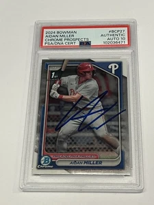 2024 Bowman Chrome Aidan Miller Chrome Auto 1st #BCP-27 Phillies PSA 10 Auto - Picture 1 of 2