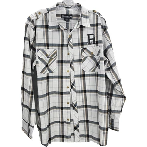 RED APE Men's 2XL Long Sleeve Button Up Shirt Gingham Plaid Shoulder Buttons - Picture 1 of 15