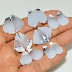 7 Pairs 120Cts Natural Dendrite Agate Cabochon Gemstone Pair 25x10 15x8mm #16951 - Picture 1 of 6