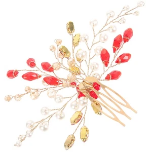 Red Bride Hair Accessories Miss Bridal Accessory Decorative Clips - Picture 1 of 12
