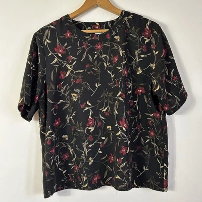 Liz Baker 女式衬衫大号黑色花卉短袖圆领套衫 — 第 1/4 张图片