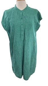EILEEN FISHER Washed Organic Linen Delave Short Cap Sleeve Dress Teal Size Large - Picture 1 of 8