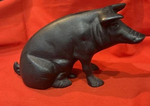 Vintage 9.5" Cast Iron Black Pig Piggy Coin Bank Door Stop Farmhouse Decor - Picture 1 of 5