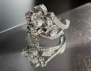 Anello in argento sterling matrimonio fidanzamento loto 3,5 ct set da sposa diamante simulato - Foto 1 di 10