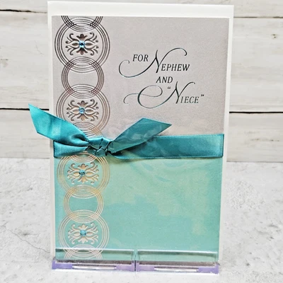 Tarjeta de felicitación de aniversario Hallmark 5x7 sobrino azul plata cinta con joyas Foto 1 de 4