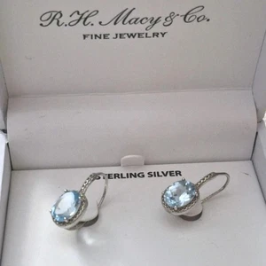 R.H. Macy & Co Echt Blautopas & Diamant Sterlingsilber Ohrringe Blau Neu - Bild 1 von 8
