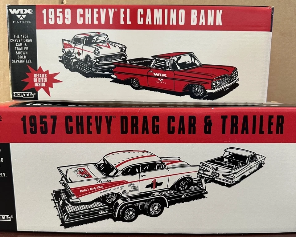 WIX 1959 CHEVY EL CAMINO 1957 CHEVY DRAG CAR & TRAILER ERTL DIE CAST banco nuevo en caja Foto 1 de 1