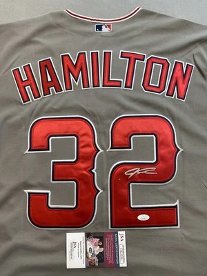 LOS ANGELES ANGELS- JOSH HAMILTON AUTOGRAPH MAJESTIC #32 GREY JERSEY JSA CB31550 - Image 1 of 4