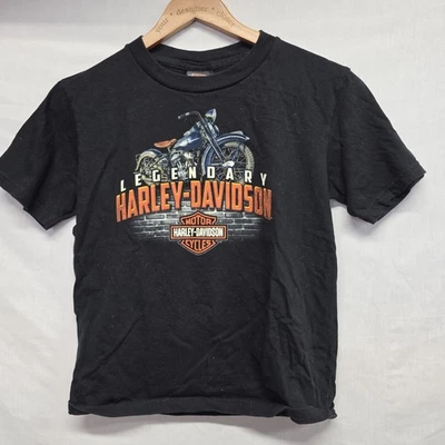 Harley Davidson Tee Shirt sz Youth Medium 10/12 Black Motocycle Print Minnesota - Image 1 of 3