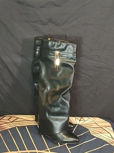 Lock & Key Knee High Leather Boots With Heel - Picture 1 of 3