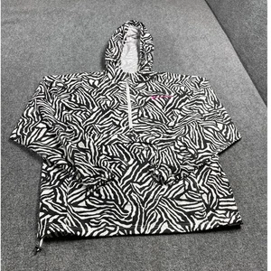 Champion Women's Windbreaker Half Zip Hoodie White Black Abstract Zebra Size L - Picture 1 of 15