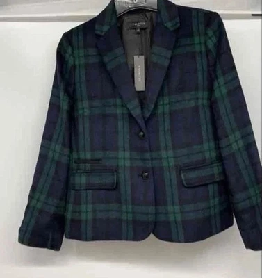 Blazer Talbots feminino verde marinho xadrez lã peito único tamanho 14 pequeno - Imagem 1 de 4