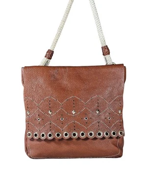 Vintage Adrienne Vittadini Cognac Leather Grommet Studded Detail Flap Crossbody - Image 1 of 4