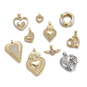 10x Luxury Love Heart Pandent Charm Jewelry Gold Plated CZ DIY Necklace Bracelet - Picture 1 of 11