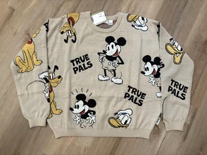 NWT H&M Disney MICKEY Jacquard KNIT SWEATER Beige Tan US 20 (14Y+) Donald Pluto - Picture 1 of 17
