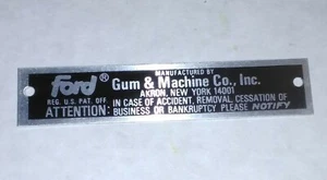 Ford Gumball Vending Machine Name Plate New Old Stock - Bild 1 von 3