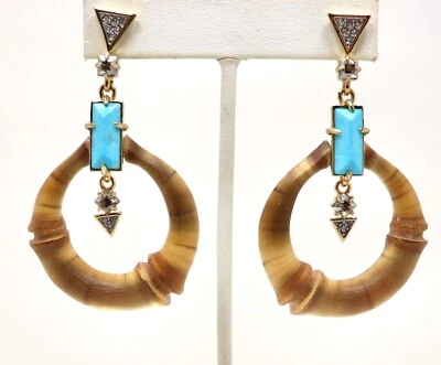 PENDIENTES POSTE COLGANTE ARO TURQUESA Y CRISTAL LUCITE ORO ALEXIS BITTAR Foto 1 de 4