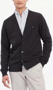 Tommy Hilfiger Mens Essential Embroidered Logo Cardigan Sweater Black Small - Picture 1 of 6