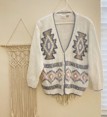 Vintage 90s Hand Knit Huntington Ridge Cardigan Sweater Foto 1 de 4