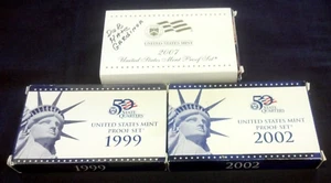 1999, 2002, & 2007 US PROOF SETS REDUCED 6/19/25 (2480) - Picture 1 of 4