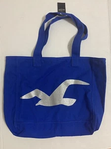 NWT Hollister Co. Cotton Tote Book Bag Purse Shine Logo Blue - Picture 1 of 3