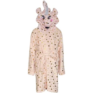 Kids Girls Bathrobe 3D Animal Unicorn Golden Star Dressing Gown Fleece Nightwear - Picture 1 of 7