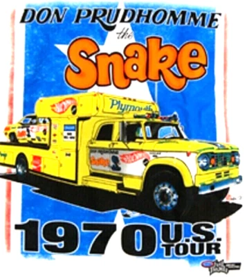 Camiseta grande Hot Wheels NHRA Don THE SNAKE Prudhomme 1970 HAULER US TOUR Foto 1 de 4