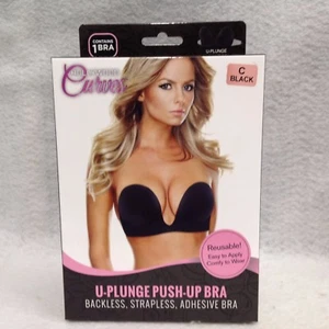 Sujetador adhesivo push up Hollywood Curve U Plunge negro C lencería escote sin espalda - Imagen 1 de 4