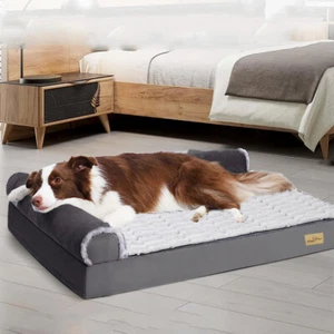 L-Shaped Dog Bed Lounger Couch Bed Neck-care Bolstered Mattress Thicken Cushion - Picture 1 of 19