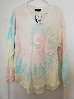 Mujer Liga Collegiate Wear Rosa/Blanco USC Troyanos Tie-Dye Cuello en V MANGA LARGA Foto 1 de 3