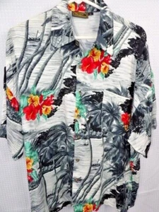 Vintage Monzini Collection Hawaiian Shirt Tropical Floral Print Size Large - Picture 1 of 6