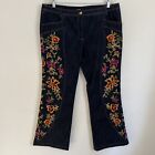 Escada Vintage women's size 44 Floral Embroidered boot cut denim Designer Jeans