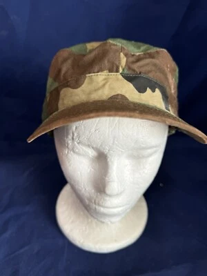 US Military Hat Size 7 1/4 Camouflage BDU Patrol Cap Ear Flap Woodland Camo - Image 1 of 4