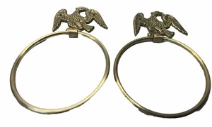 2 Vintage Gold Tone American Eagle Round Towel Holder Rack Ring - Picture 1 of 6