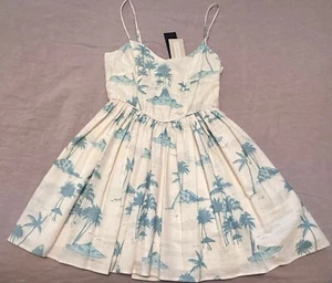 NWT 8 Gianni Bini X DANNIJO Beige & Blue Linen Hawaiian Print Mini Sundress - Picture 1 of 7