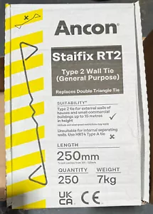 250 x Ancon Staifix general purpose wall tie Type 2. 250mm long ties. RT2 RT2250 - Picture 1 of 4