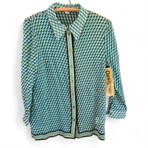 Michael Kors Collection NWT Size 10 Geometric Block Print Sheer Button-Down Blou - Picture 1 of 7