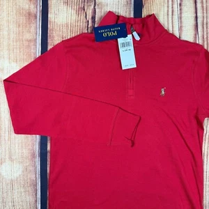 Polo Ralph Lauren 1/4 Zip Sweater Boys Large 14-16 Red Logo Quarter Preppy NWT - Picture 1 of 6