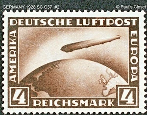 GERMANY 1928 SC C37 4M BLACK BROWN GRAF ZEPPELIN CROSSING THE OCEAN MNH F/VF #2 - Picture 1 of 1