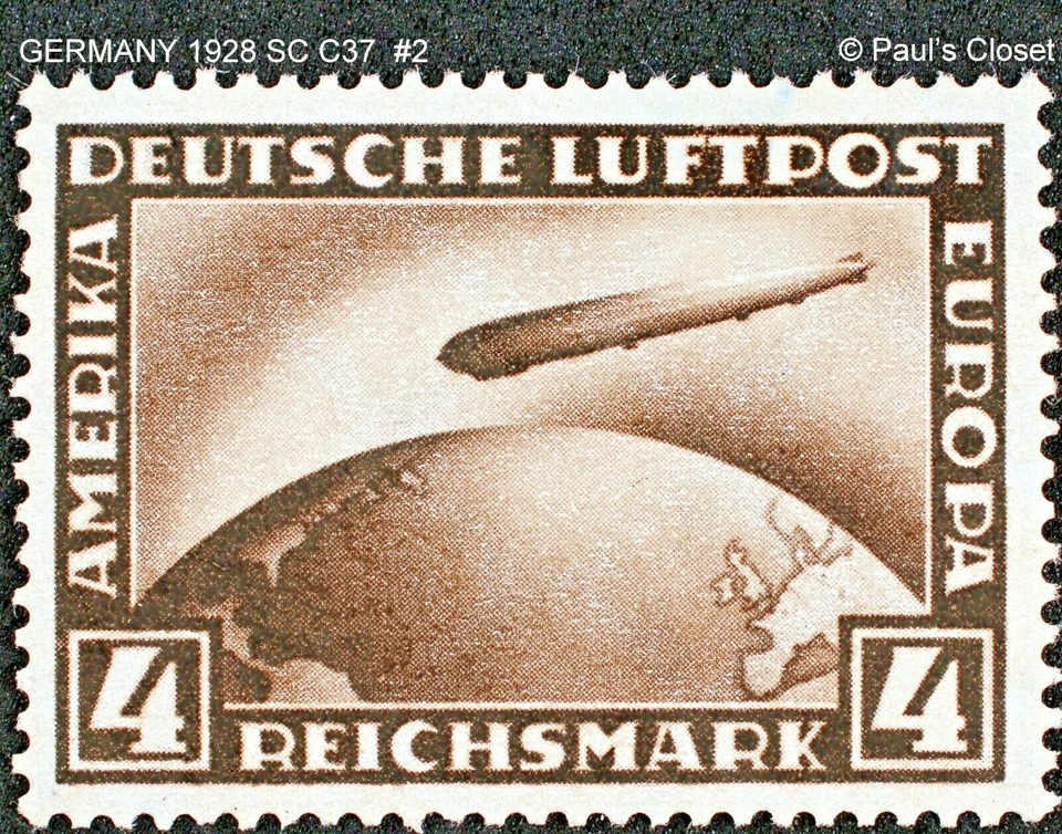 GERMANY 1928 SC C37 4M BLACK BROWN GRAF ZEPPELIN CROSSING THE OCEAN MNH  F/VF #2 - Image 1 of 1